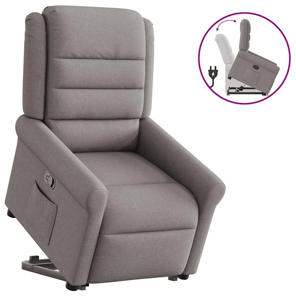 vidaXL Poltrona reclinável elevatória tecido cinzento-acastanhado