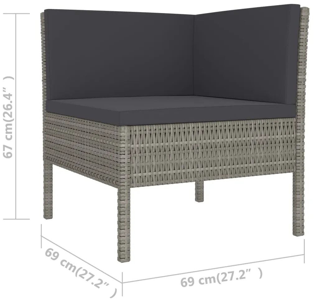 6 pcs conjunto lounge de jardim c/ almofadões vime PE cinzento