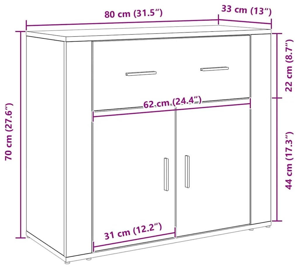 Buffet vidaXL Carvalho Preto 80x33x70 cm Madeira de engenharia