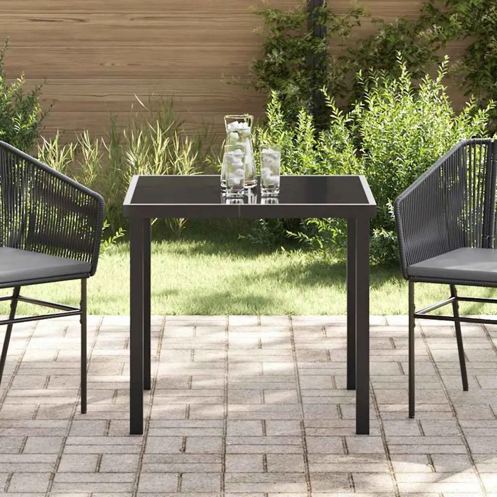 Mesa de Jardim vidaXL Preta 80x80x73 cm com Vidro Temperado