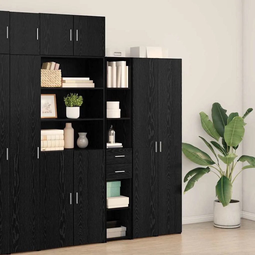 Highboard Preto Carvalho 30x42,5x185 cm Madeira de engenharia