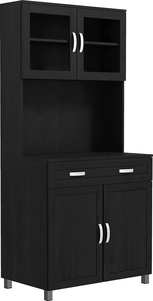 HOMCOM Buffet alto de cozinha, armário de cozinha com 4 portas, gaveta, bancada, prateleiras reguláveis, 80x48x170cm, preto | Aosom Portugal