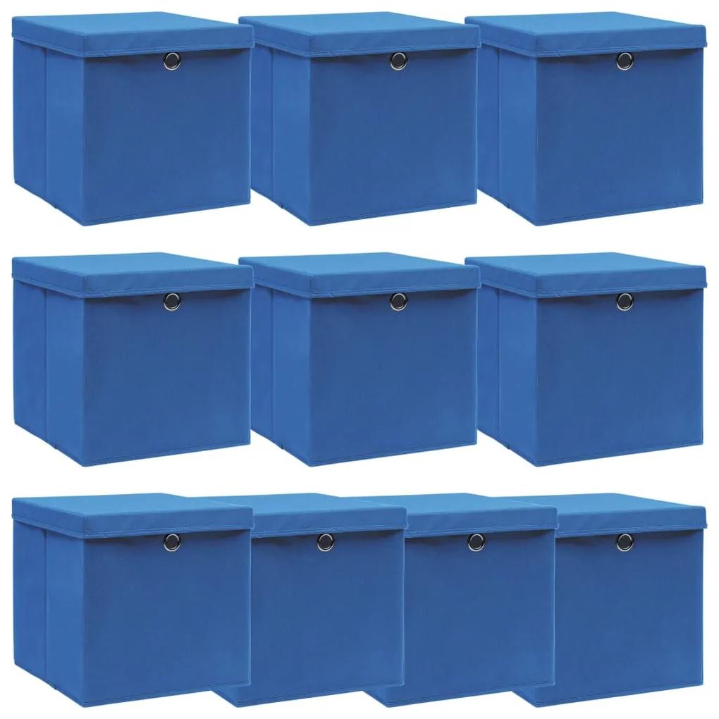 288340 vidaXL Caixas de arrumação com tampas 10 pcs 32x32x32 cm tecido azul