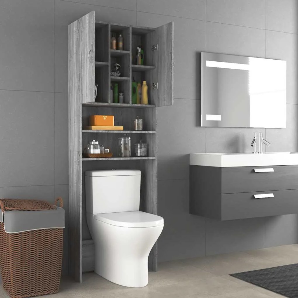 Armário máquina de lavar roupa 64x25,5x190 cm sonoma cinza