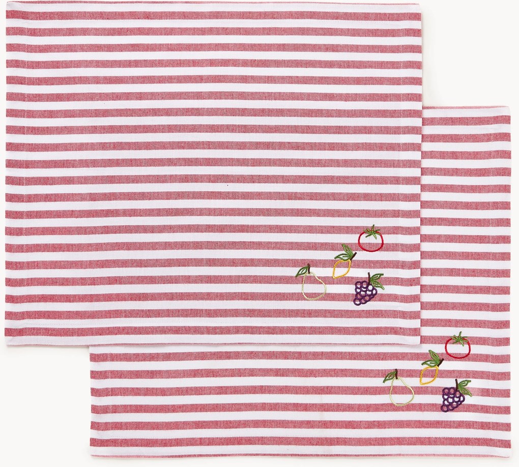 Individuais de mesa às riscas com motivos bordados Melony, conjunto de 2