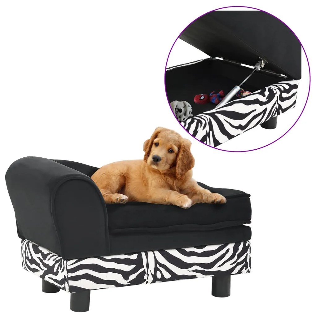 170939 vidaXL Sofá para cães 57x34x36 cm pelúcia preto