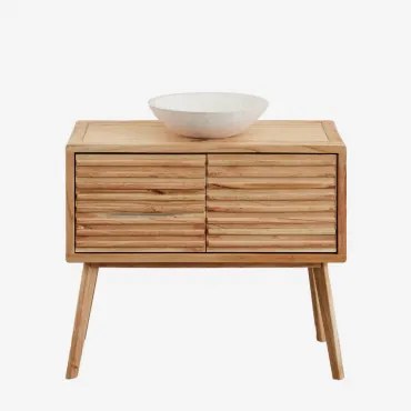 Conjunto De Móvel De Casa De Banho Em Madeira Deleyna Madeira Natural & Cimento Redondo Branco Ø40 Cm Zavion & Sem Espelho & Sem Torneira - Sklum