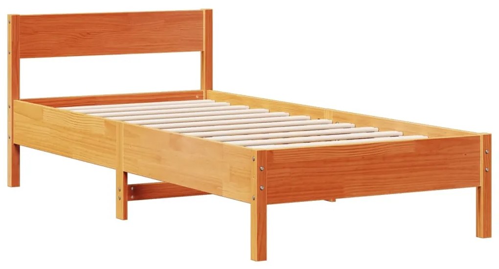 Cama com estante sem colchão 75x190cm pinho maciço castanho-mel