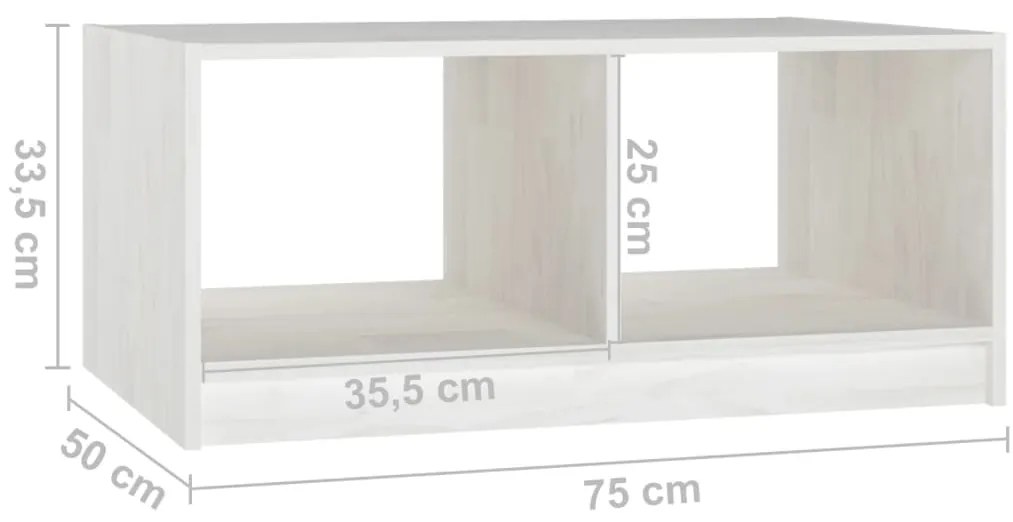 Mesa de centro 75x50x33,5 cm madeira de pinho maciça branco
