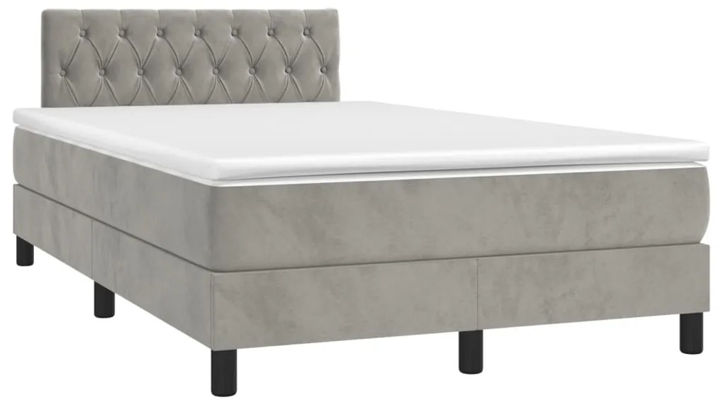 Cama boxspring c/ colchão 120x200 cm veludo cinzento-claro
