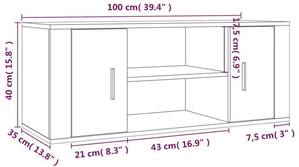 Móvel p/ TV 100x35x40cm madeira processada carvalho sonoma
