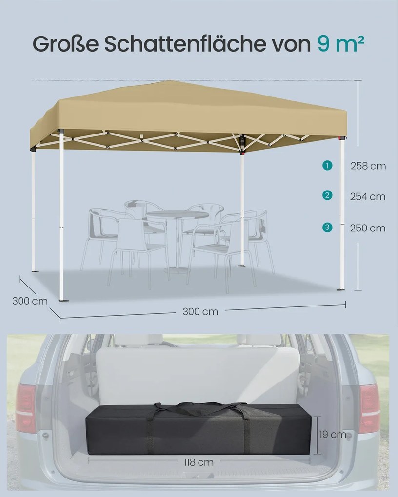 Tenda jardim de 3 x 3 m para jardim e festas com proteção solar, cor bege