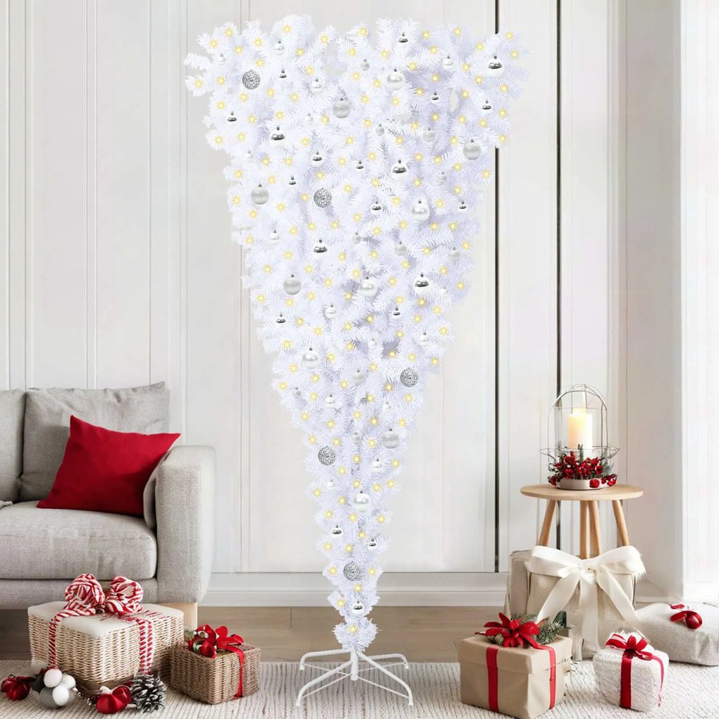 vidaXL Árvore de Natal Artificial com 300 LEDs Branco 210 cm PVC e Aço