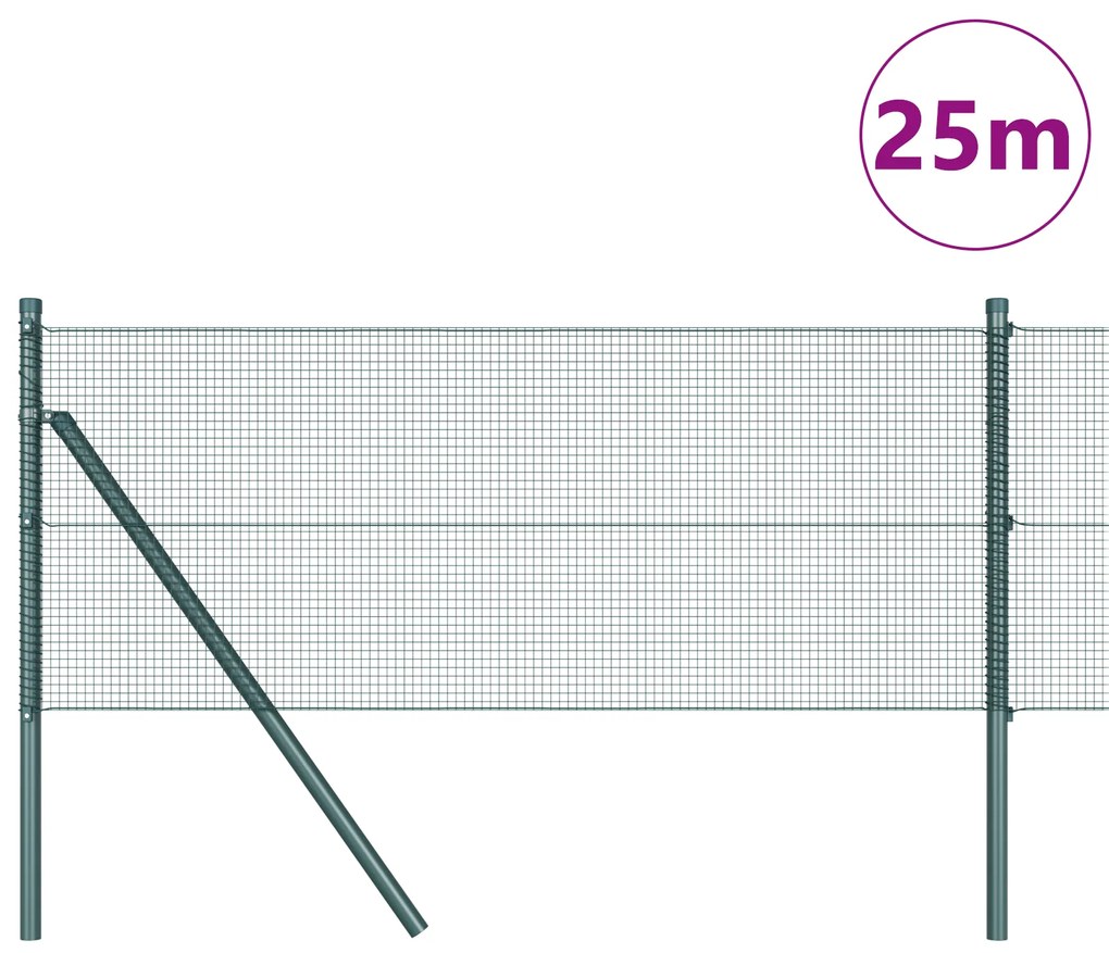 Cerca de Arame Soldado com 13 Postes Verde 0.5x25 m Aço