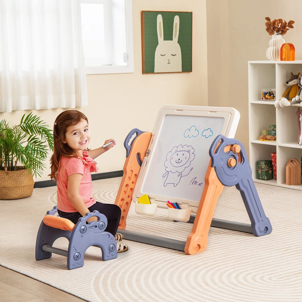 Mesa de arte infantil 2 em 1 e cavalete com mesa giratória e removível