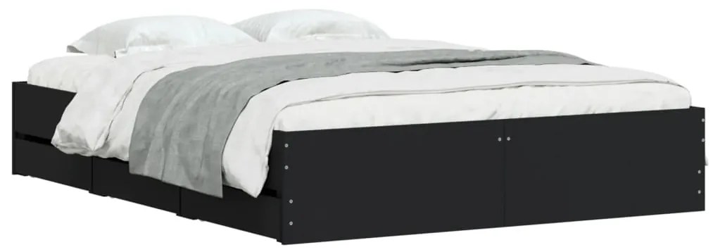 Estrutura de cama c/ gavetas 140x200 cm derivados madeira preto