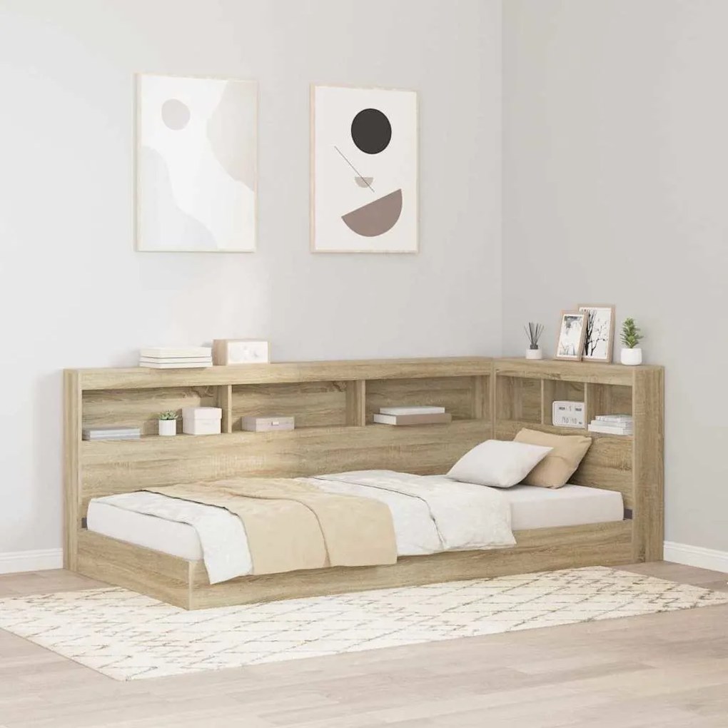 vidaXL Cama Estante Carvalho Sonoma 90x200 cm - Madeira de Engenharia