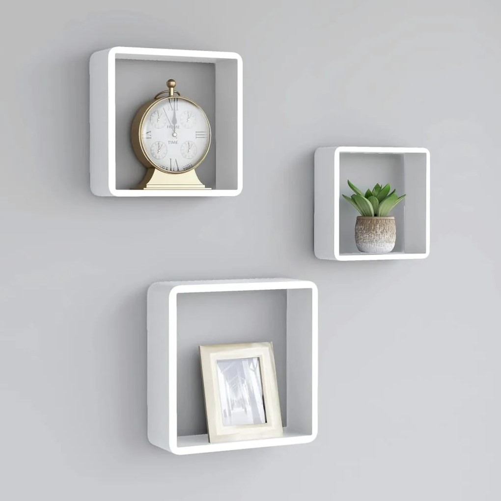 vidaXL Prateleiras de parede em forma de cubo 3 pcs MDF branco