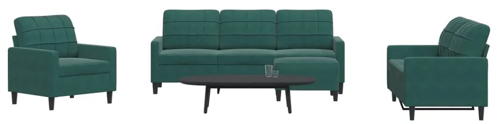 4 pcs conjunto de sofás com almofadões veludo verde-escuro