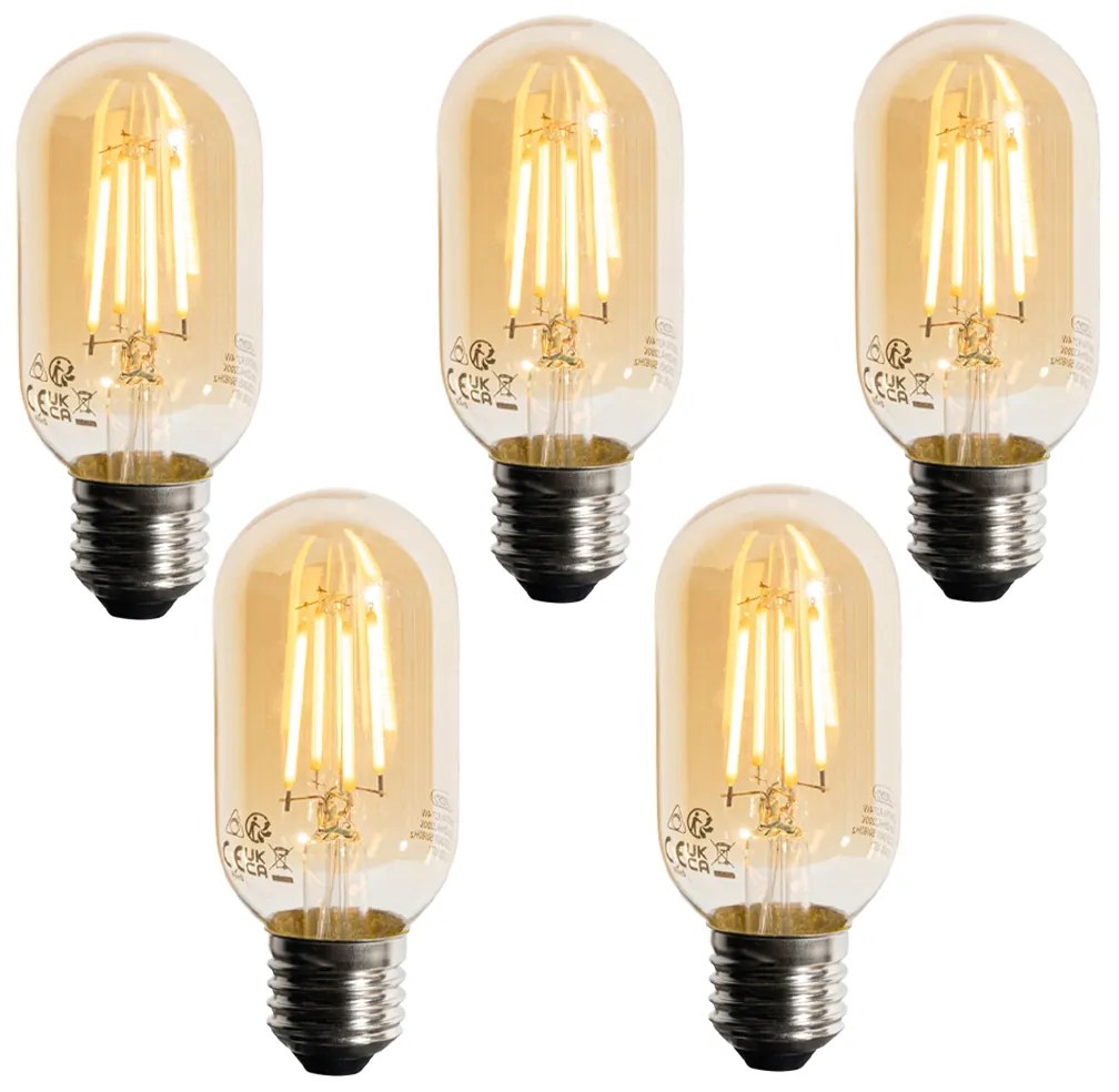 Conjunto de 5 Lâmpadas LED E27 Reguláveis Douradas T45 4W 300 lm 2200K