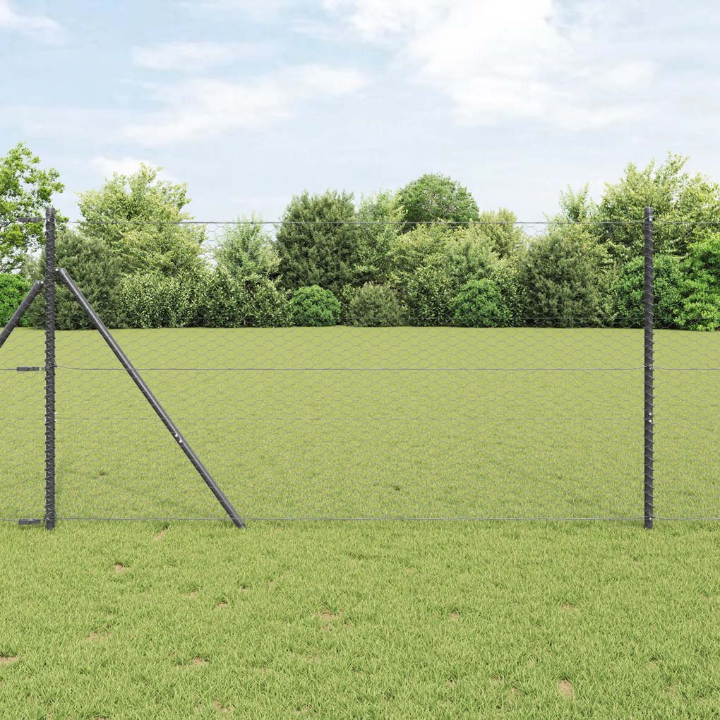 Cerca de Arame Hexagonal com 7 Postes 1,2x25 m Aço Cinza