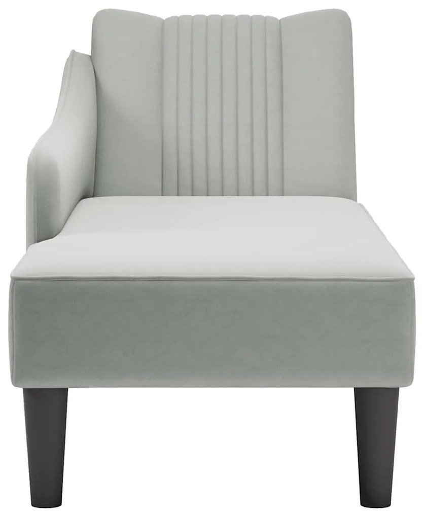 Chaise-longue com apoio de braço direito veludo cinzento claro