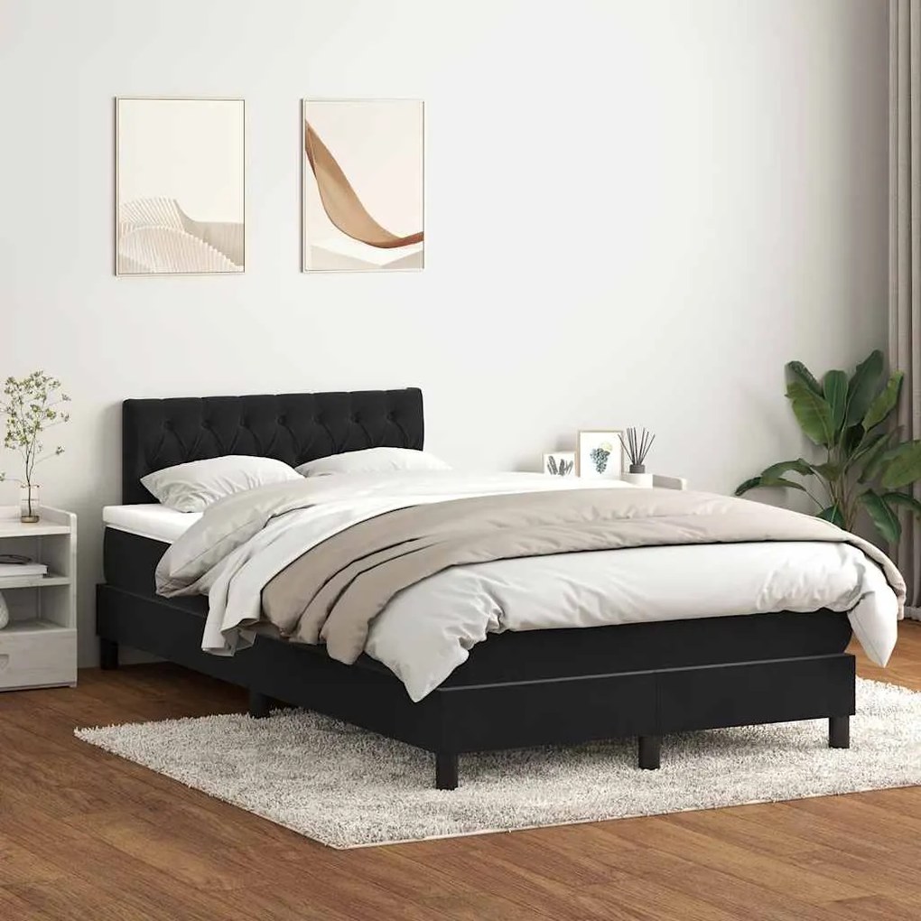 vidaXL Cama box spring c/ colchão e LED 120x220 cm veludo preto