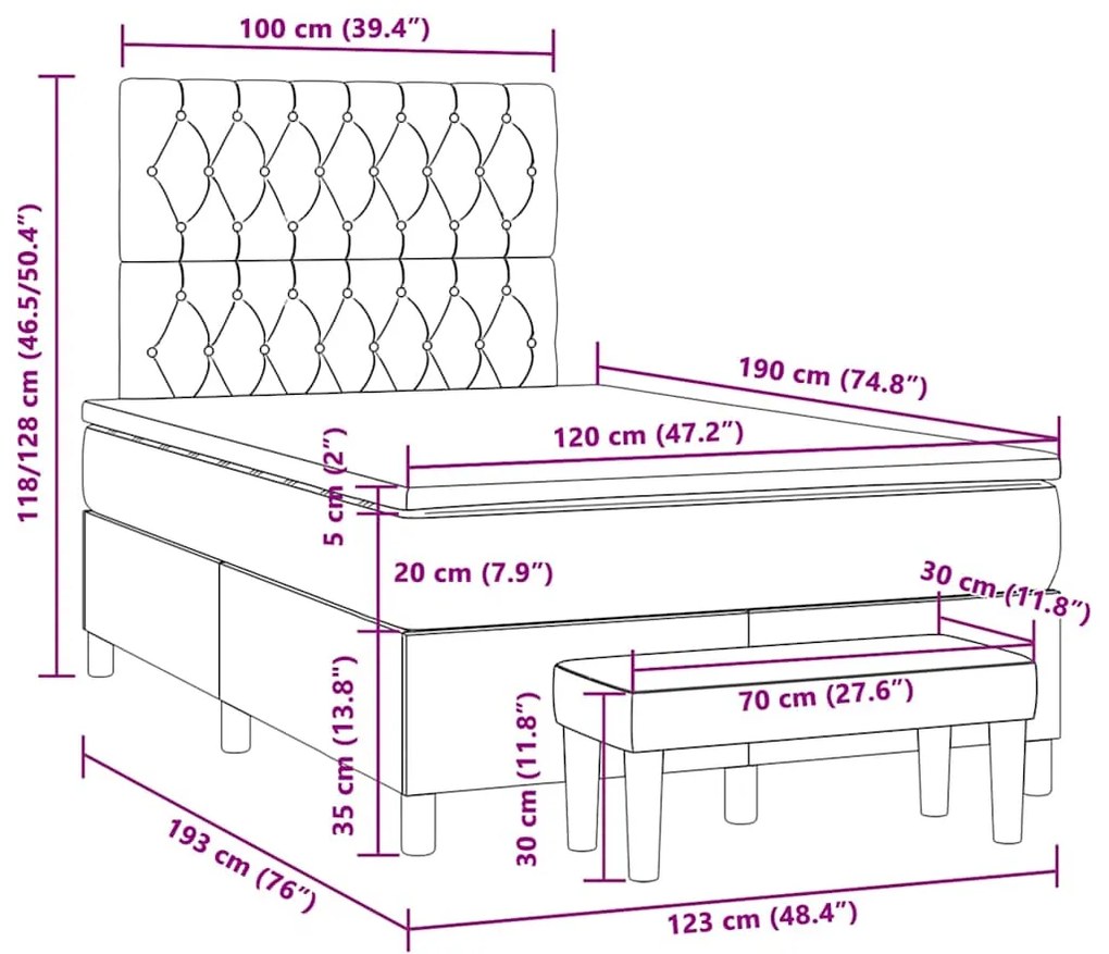 Cama boxspring com colchão 120x190 cm tecido castanho-escuro