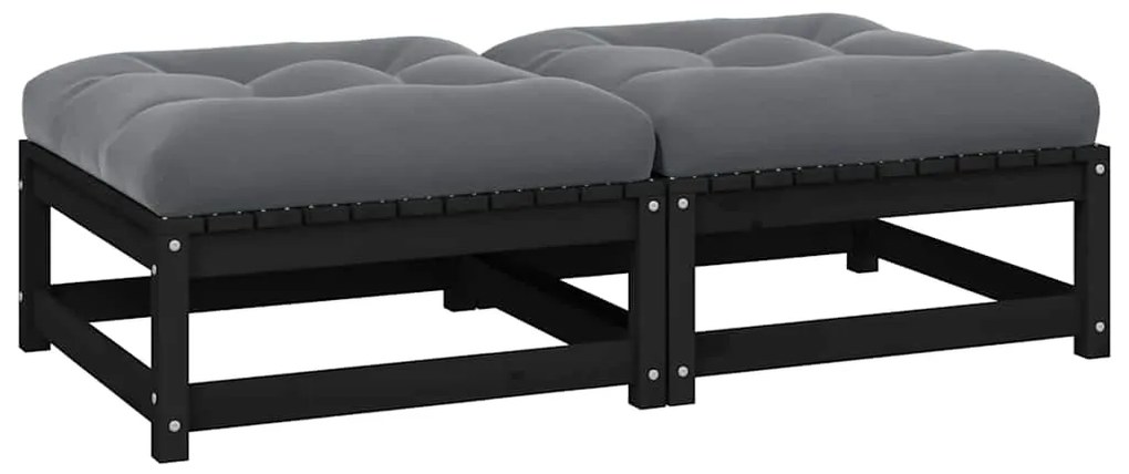 vidaXL Apoios de pés p/ jardim c/ almofadões 2 pcs pinho maciço preto