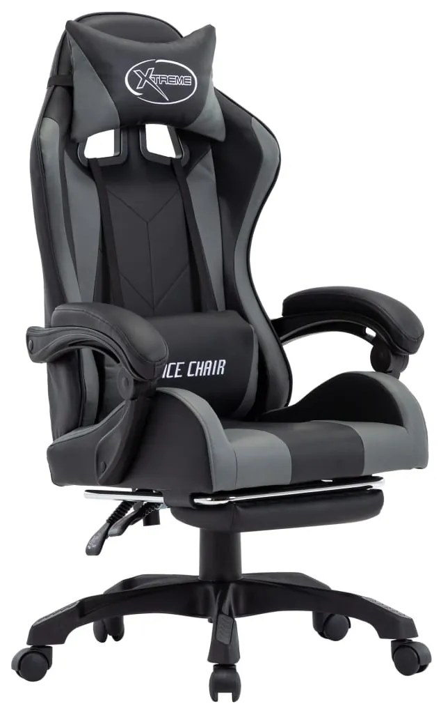 vidaXL Cadeira estilo corrida c/ apoio pés couro artif. cinzento/preto