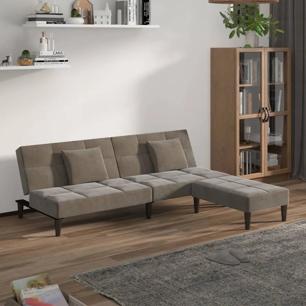 3080624 vidaXL Sofá-cama 2 lug. c/ 2 almofadas/apoio de pés veludo cinza-claro