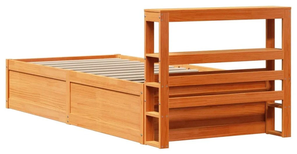 Estrutura cama c/ cabeceira 75x190 cm pinho maciço castanho-mel