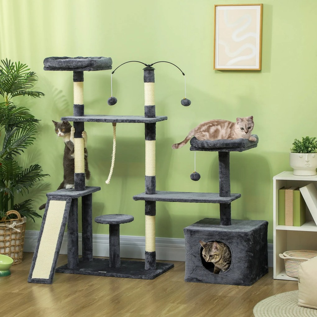 PawHut Arranhador para Gatos 134 cm Torre de Arranhar para Gatos com C