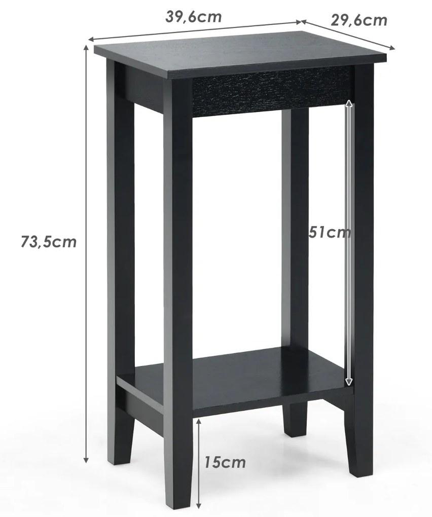Mesa de sofá de mesa lateral com 2 níveis Mesa de café rectangular estreita e compacta para sala de estar 39,6 x 29,6 x 73,5 cm Preto