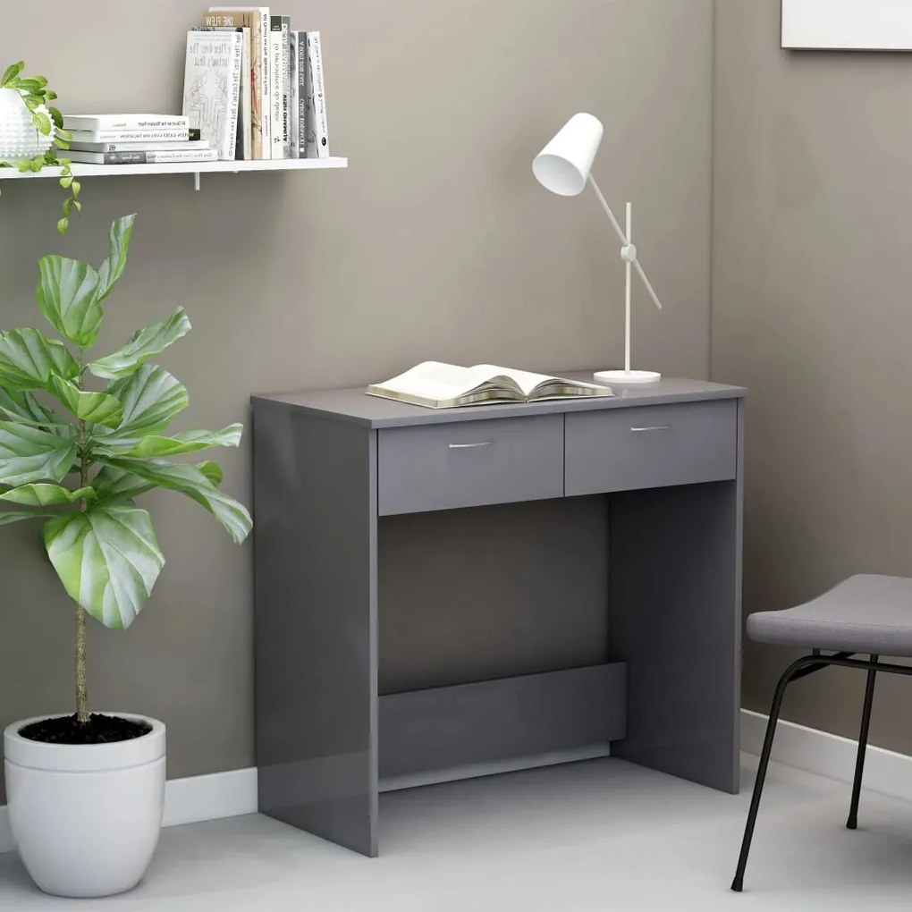 vidaXL Secretária 80x40x75 cm contraplacado cinza brilhante