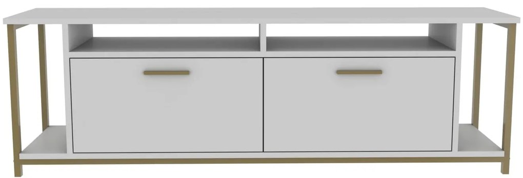 TV Stand Omar – Branco e Dourado – 160 cm x 35 cm x 50,8 cm