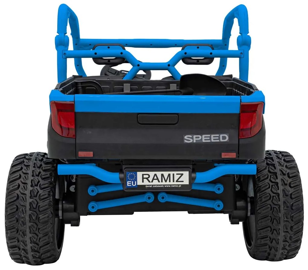Carro elétrico para Crianças 2 Lugares Farmer Truck UTV Racing 24V 4x4 Rodas Espuma EVA, assento couro ecológico Azul