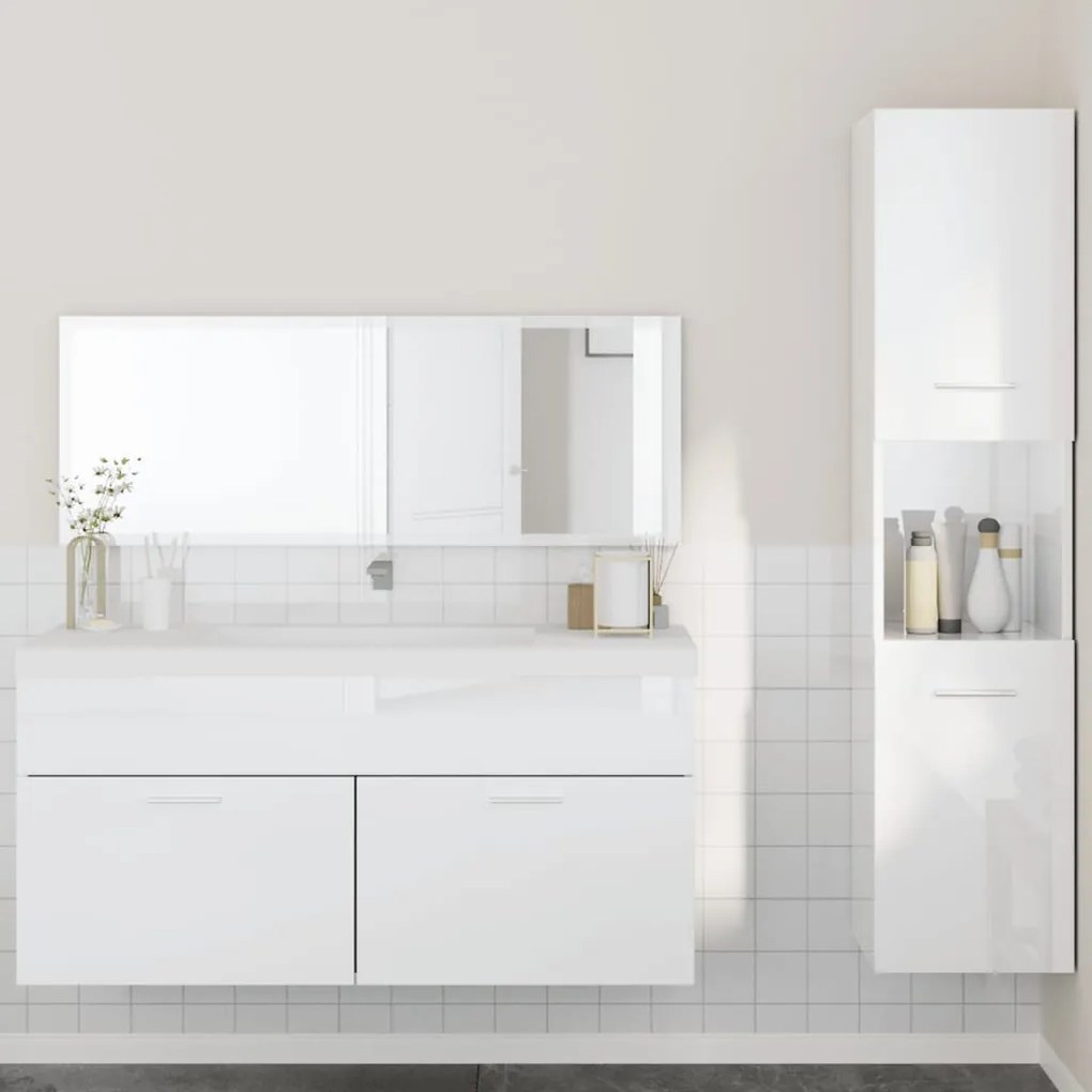 vidaXL 3pcs conj. móveis casa banho derivados madeira branco brilhante