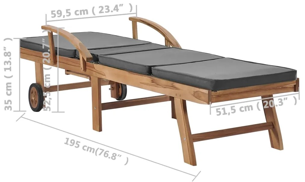 Espreguiçadeiras + almofadões 2 pcs teca maciça cinzento-escuro