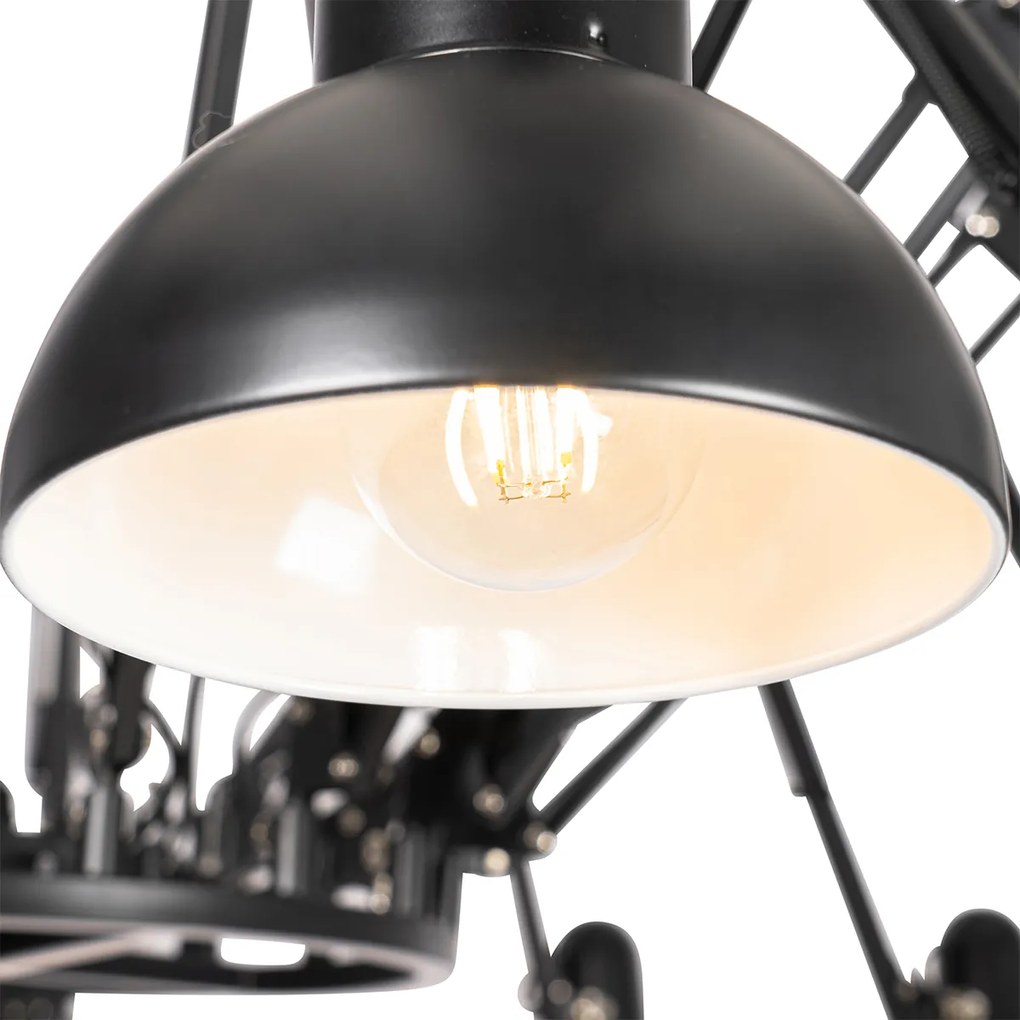 Candeeiro de suspensão industrial preto 16 luzes reguláveis - Hobby Spinne Industrial