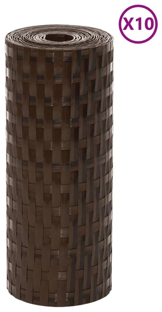 Telas de varanda 10 pcs 255x19 cm vime PE castanho e preto