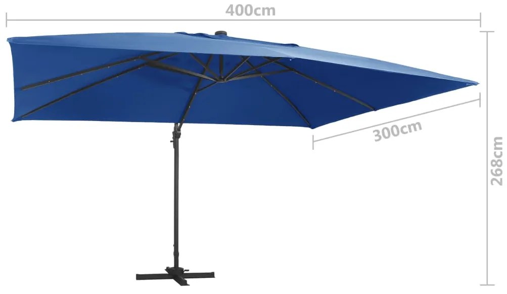 Guarda-sol cantilever c/ luzes LED e poste alumínio azul ciano