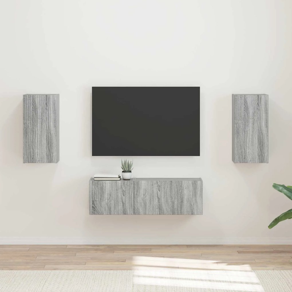vidaXL Conjunto de Gabinete de Parede para TV 4 pcs Cinza Sonoma