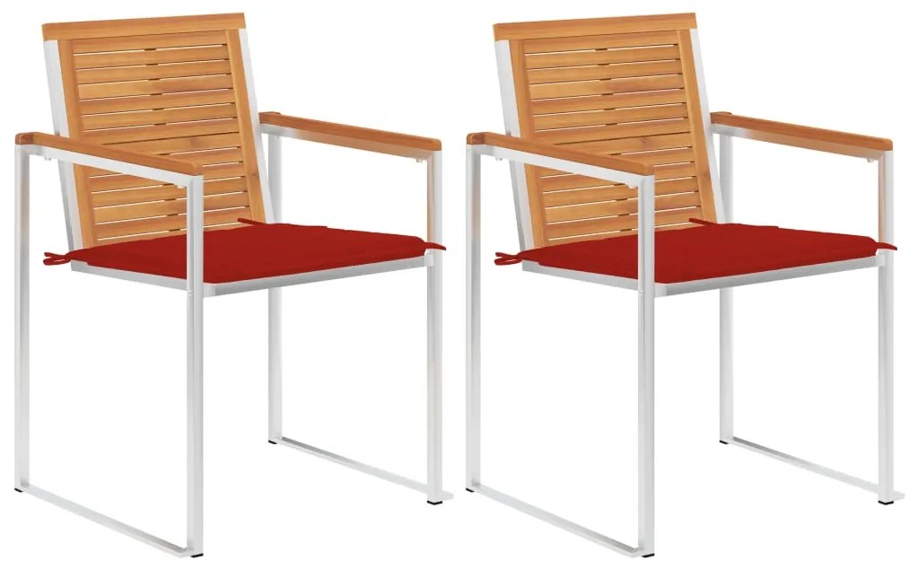 vidaXL Cadeiras de jardim com almofadões 2 pcs acácia maciça e aço