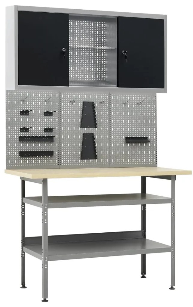 vidaXL Bancada de trabalho com três painéis de parede e um armário