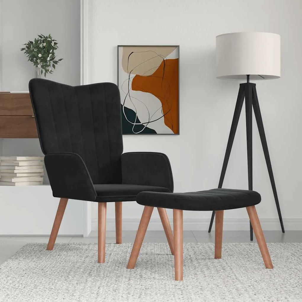 vidaXL Cadeira de descanso com banco veludo preto