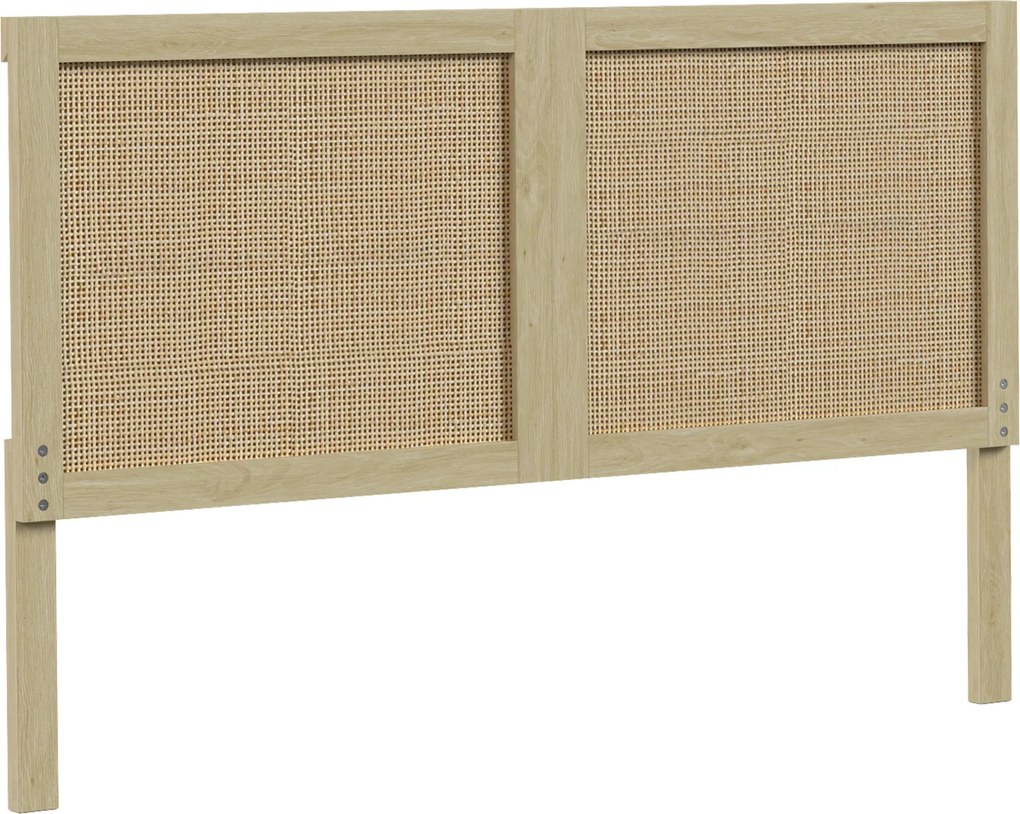 Cabeceira de Madeira com Efeito Rattan, Design Boho, para Quarto, 140 x 4 x 87 cm, Cor Carvalho