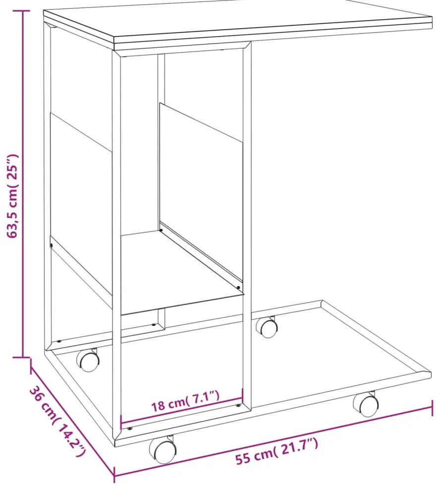 Mesa de apoio c/ rodas 55x36x63,5cm derivados de madeira branco