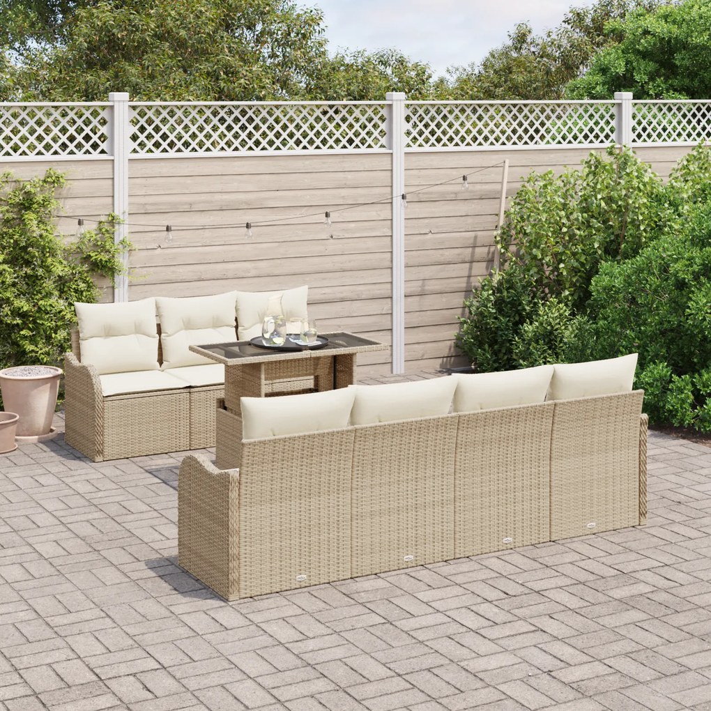 Conjunto de Sofás de Jardim com 8 Peças e Almofadas Beige Rattan Poli
