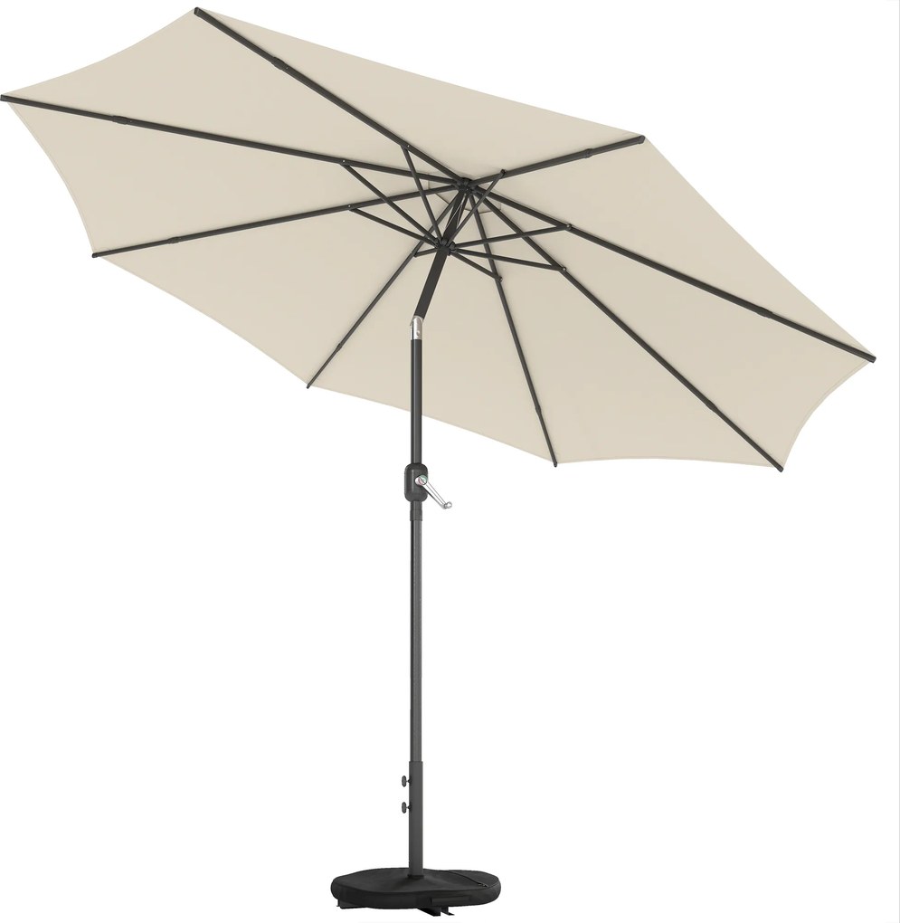 Outsunny Guarda-sol Aprox. Ø300 cm Inclinável para Varanda com Manivela Base em Cruz Saco de Areia UPF 30+ Retrátil Creme Branco | Aosom Portugal